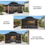 12 ft x 14 ft Hardtop Aluminium Gazebo with Galvanised Steel Roof and Sliding Doors - Image 3