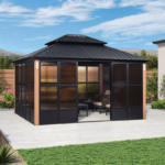 12 ft x 14 ft Hardtop Aluminium Gazebo with Galvanised Steel Roof and Sliding Doors - Image 4