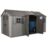 Lifetime 15 ft x 8 ft Steel-Reinforced Side-Entry Garden Storage Shed with Skylights and Shelving