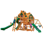 Gorilla Playsets Empire Extreme Cedar Wooden Swing Set with 3 Slides, Monkey Bars and Clatter Bridge