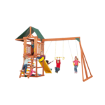 Creative Cedar Designs Cedar Cottage Wooden Swing Set with Tower, Slide and Rock Wall