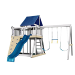 Congo Monkey Playsystem Adventurer Wooden Swing Set with Rock Wall, Wave Slide, Fort and Sandbox