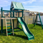 Congo Monkey Playsystem Adventurer Wooden Swing Set with Rock Wall, Wave Slide, Fort and Sandbox - Image 2