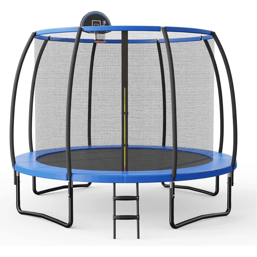 hw-132-image-1.png Giantex Outdoor Trampoline with Enclosure and Ladder in 8 ft, 10 ft & 12 ft, ASTM Approved - Image 1