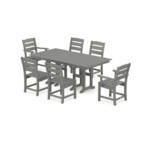 POLYWOOD Lakeside 7-Piece Farmhouse Outdoor Dining Set, Slate Grey