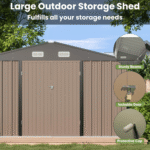 VEIKOUS 10 ft x 10 ft Galvanised Steel Outdoor Storage Shed in Grey, 100 sq ft - Image 4