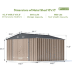 VEIKOUS 10 ft x 10 ft Galvanised Steel Outdoor Storage Shed in Grey, 100 sq ft - Image 6