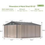 Patiowell 10 ft x 12 ft Outdoor Metal Storage Shed with Sloped Roof and Vents, 119 sq ft - Image 7