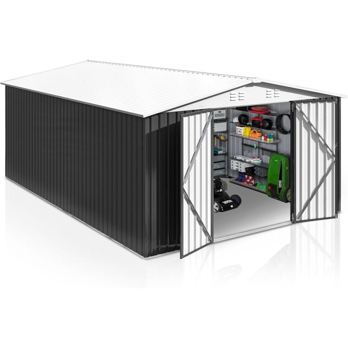 hw-227-image-1.jpg Patiowell 10 ft x 12 ft Metal Garden Storage Shed, Galvanised Steel, 119 sq ft - Image 1