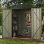 Patiowell 6 ft x 4 ft Brown Metal Outdoor Storage Shed with Sloping Roof and Lockable Doors - Image 7