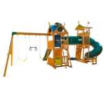 KidKraft Mockingbird View Wooden Swing Set with Tower, Tube Slide, Tunnel and Tyre Swing
