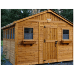 Cedar Sunshed 12 x 12 ft Western Red Cedar Garden Shed in Green with Workbench