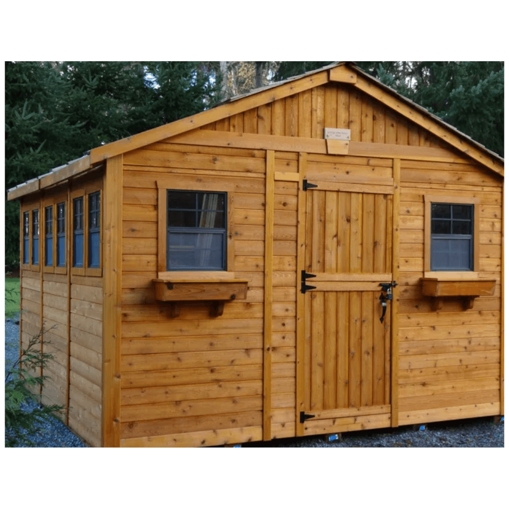hw-235-image-1.png Cedar Sunshed 12 x 12 ft Western Red Cedar Garden Shed in Green with Workbench - Image 1