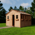 Cedar Sunshed 12 x 12 ft Western Red Cedar Garden Shed in Green with Workbench - Image 5