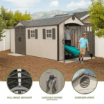 Lifetime 8 ft x 17.5 ft Dual-Entry Outdoor Storage Shed, Tan - Image 2