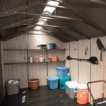 Lifetime 8 ft x 17.5 ft Dual-Entry Outdoor Storage Shed, Tan - Image 4