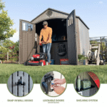 Lifetime 8 ft x 7.5 ft Rough Cut Outdoor Storage Shed, Light Brown - Image 2