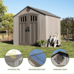 Lifetime 8 ft x 7.5 ft Rough Cut Outdoor Storage Shed, Light Brown - Image 9