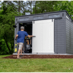 Suncast Modernist 10 ft x 7 ft Resin Barn-Door Storage Shed - Image 7
