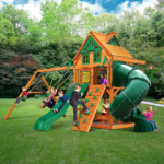 Gorilla Playsets Mountaineer Treehouse Cedar Swing Set with Tube Slide and Sandbox - Image 2