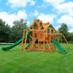 Gorilla Playsets Empire Extreme Cedar Wood Swing Set with Monkey Bars, Clatter Bridge and 3 Slides - Image 2