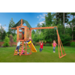 Creative Cedar Designs Cedar Cottage Wooden Swing Set with Slide and Rock Wall - Image 2