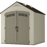 Suncast Vista 7ft W x 7ft D Resin Outdoor Storage Shed in Tan with Lockable Doors