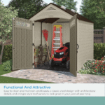 Suncast Vista 7ft W x 7ft D Resin Outdoor Storage Shed in Tan with Lockable Doors - Image 7