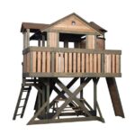 Backyard Discovery Eagles Nest Wooden Playhouse with Crow's Nest, Rock Wall and 10ft Slide