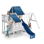 Congo Monkey Playsystem Adventurer Polymer-Coated Wooden Swing Set with Wave Slide and Rock Wall