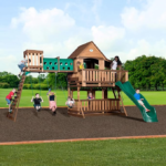 Backyard Discovery Woodridge Elite Wooden Swing Set with Clubhouse and 10 ft Wave Slide - Image 2