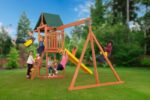 Creative Cedar Designs Cedar Cottage Wooden Swing Set with Slide, Trapeze and Rock Wall - Image 5