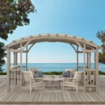 Sunjoy Bellucci 10 x 14 ft Light Grey Cedar Wood Arched Pergola - Image 2