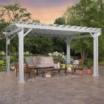 Hawthorne 14 x 12 Steel Pergola with Sail Shade Canopy and PowerPort, White