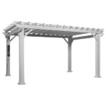 Hawthorne 14 x 12 Steel Pergola with Sail Shade Canopy and PowerPort, White - Image 2