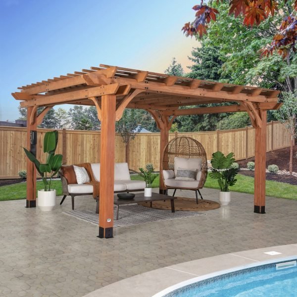 hw-391-image-1.jpg Beaumont 14 x 12 Cedar Wood Pergola with PowerPort (3 Sockets, 3 USB) - Image 1