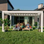 Windham 14ft x 10ft Modern Steel Pergola with Sail Shade Soft Canopy in White