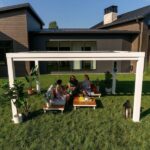 Windham 14ft x 10ft Modern Steel Pergola with Sail Shade Soft Canopy in White - Image 10