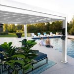 Windham 14ft x 10ft Modern Steel Pergola with Sail Shade Soft Canopy in White - Image 8