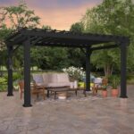 Stratford 14 ft x 10 ft Steel Pergola With Sail Shade Soft Canopy, Black