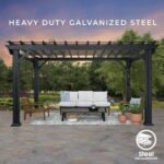 Stratford 14 ft x 10 ft Steel Pergola With Sail Shade Soft Canopy, Black - Image 9