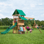 Canyon Creek All-Cedar Swing Set with Upper Fort, Rock Wall, Wave Slide, Web Swing & Play Kitchen - Image 8