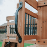 Sterling Point Wooden Swing Set With Covered Clubhouse, Slide, Belt Swings and Rock Wall - Image 5