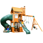 KidKraft Ridgemoor Perch Cedar Swing Set with Belt Swings, 8 ft Wavy Slide and Rock Wall - Image 2