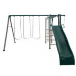 Lifetime Powder-Coated Steel Swing Set with 4 Swings, Trapeze Bar, Monkey Bars and 9 ft Wave Slide