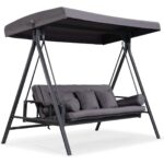 Purple Leaf 3-Seat Outdoor Patio Swing with Adjustable Hardtop Canopy and Side Tables