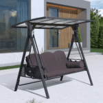 Purple Leaf 3-Seat Outdoor Patio Swing with Adjustable Hardtop Canopy and Side Tables - Image 2