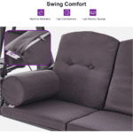 Purple Leaf 3-Seat Outdoor Patio Swing with Adjustable Hardtop Canopy and Side Tables - Image 4