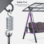 Purple Leaf 3-Seat Outdoor Patio Swing with Adjustable Hardtop Canopy and Side Tables - Image 5
