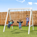 Sportspower Vinyl-Covered Wood Swing Set with Three Adjustable Blow-Moulded Seats - Image 2